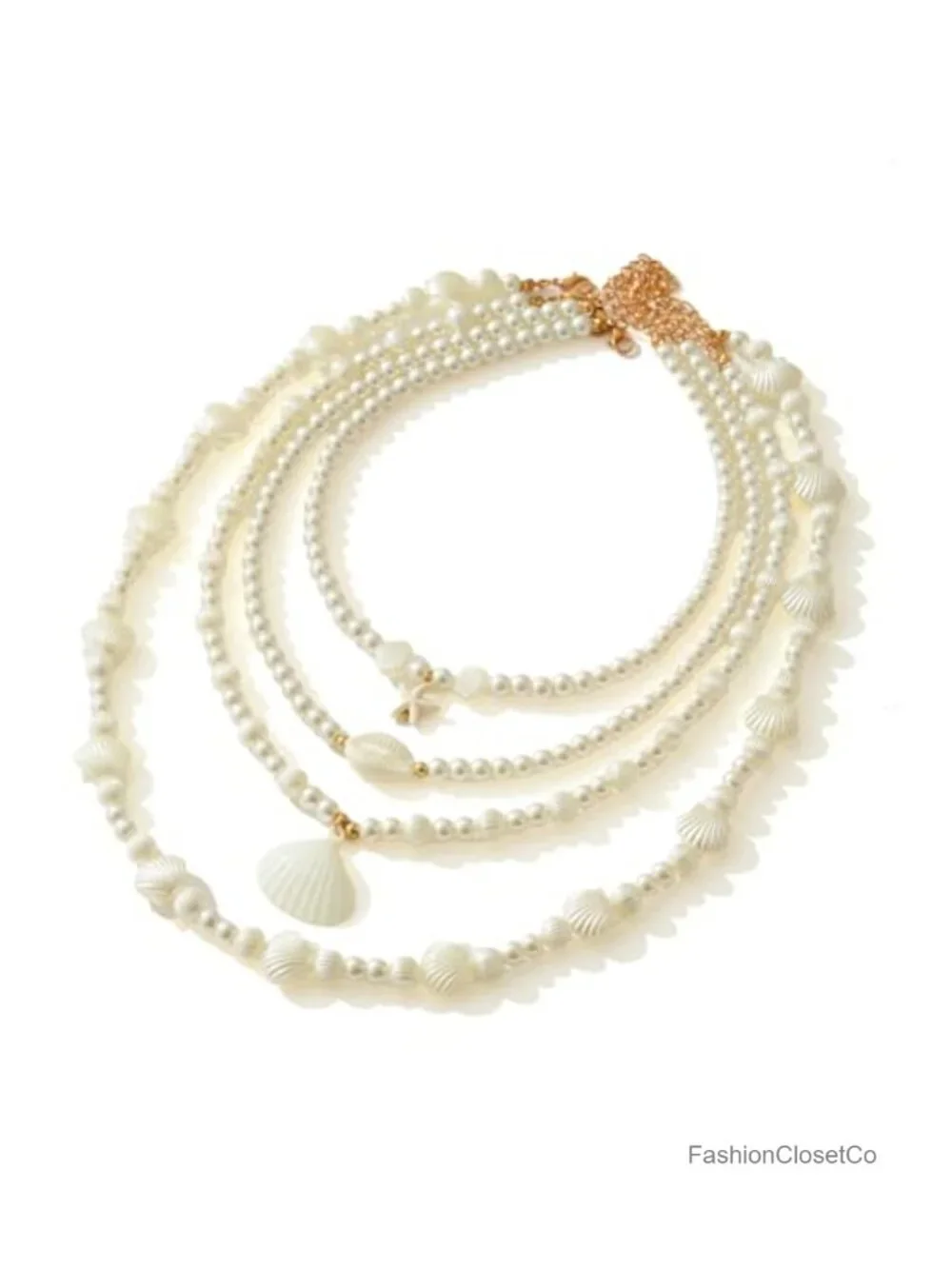 Layered Pearl & Seashell Necklace for Women Summer Beach Jewelry